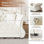 Velvet Pull-Out Sofa Bed, 3-in-1 Convertible Sleeper Sofa with Pillows, Button Tufted Chesterfield King Size Couch for Small Spaces & Apartments (Beige, 97.6")