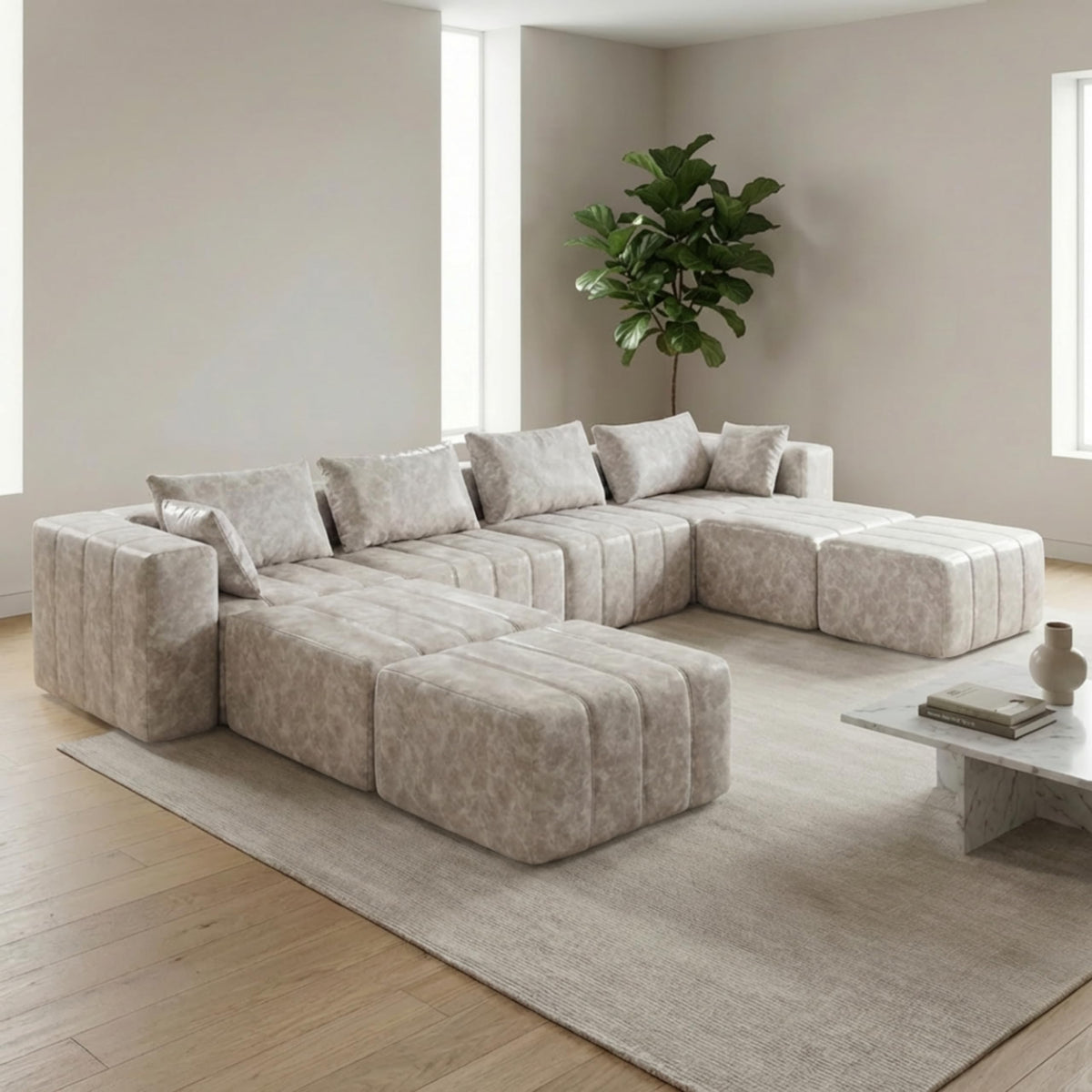 · REDEARTH · Boneless L Shaped Sectional Sofa in a Box, 5 Seater - Oyster