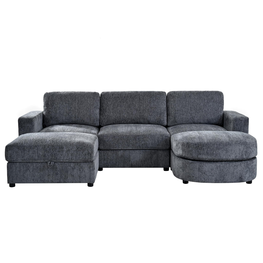 Tidyard U Shaped Sectional Sofa, Modular Chenille Couch with Storage Ottoman & Cup Holders, 102.4" Solid Pine Wood Frame for Living Room Apartment