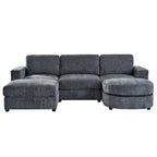 Tidyard U Shaped Sectional Sofa, Modular Chenille Couch with Storage Ottoman & Cup Holders, 102.4" Solid Pine Wood Frame for Living Room Apartment