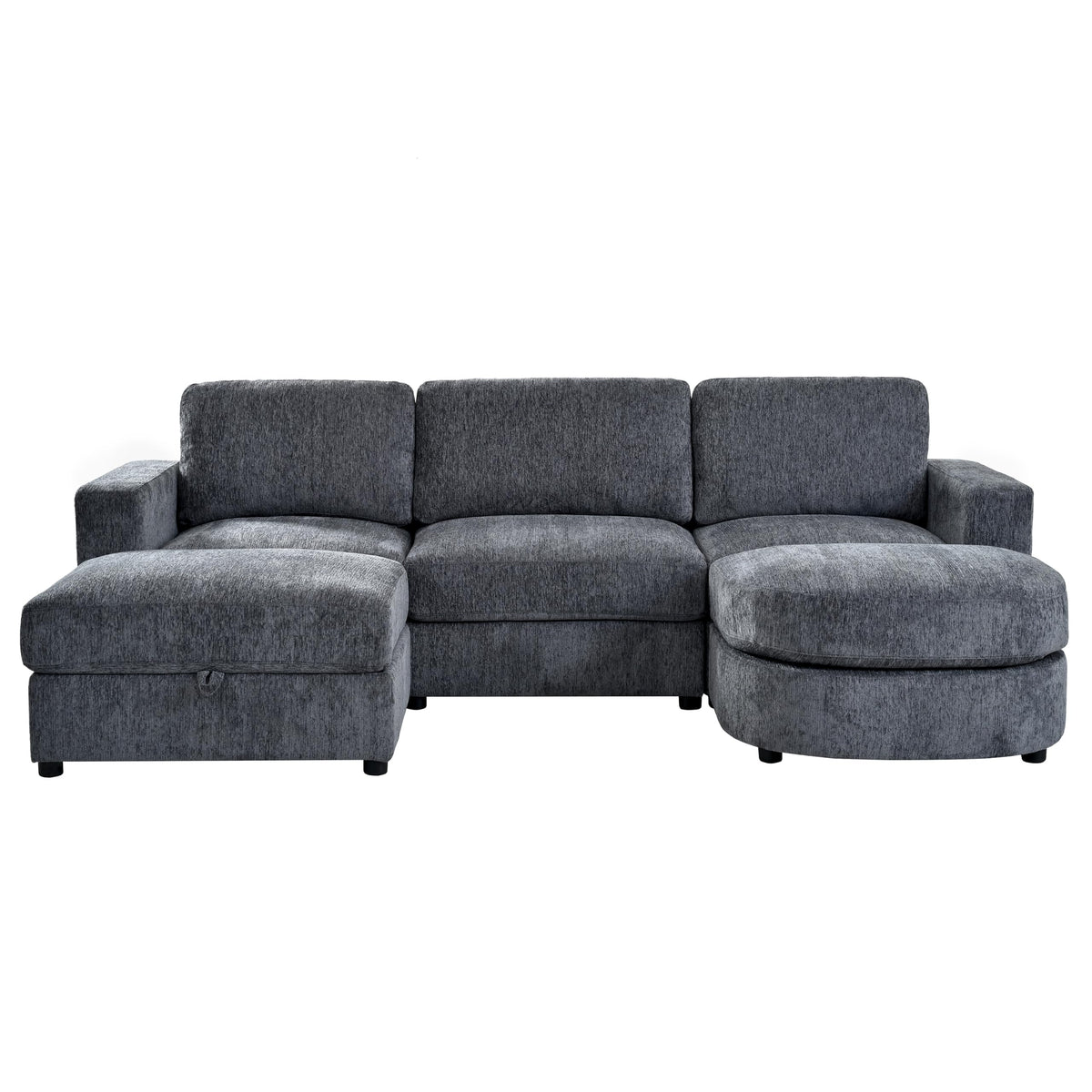 Tidyard U Shaped Sectional Sofa, Modular Chenille Couch with Storage Ottoman & Cup Holders, 102.4" Solid Pine Wood Frame for Living Room Apartment
