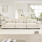 130" Oversized Modular 3-Seater Sectional Sofa, Cloud Corduroy Fabric with Extra-Thick Armrests, Ergonomic Deep Seat Couch for Living Room, Easy Assembly Sofas for Living Room(Cream)