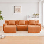 Tidyard U-Shaped Soft Teddy Fabric Sectional Sofa, No Assembly Required, Curved Armrest, Anti-Slip Base, 32D High-Density Sponge, Orange Living Room Couch for Reading Nook