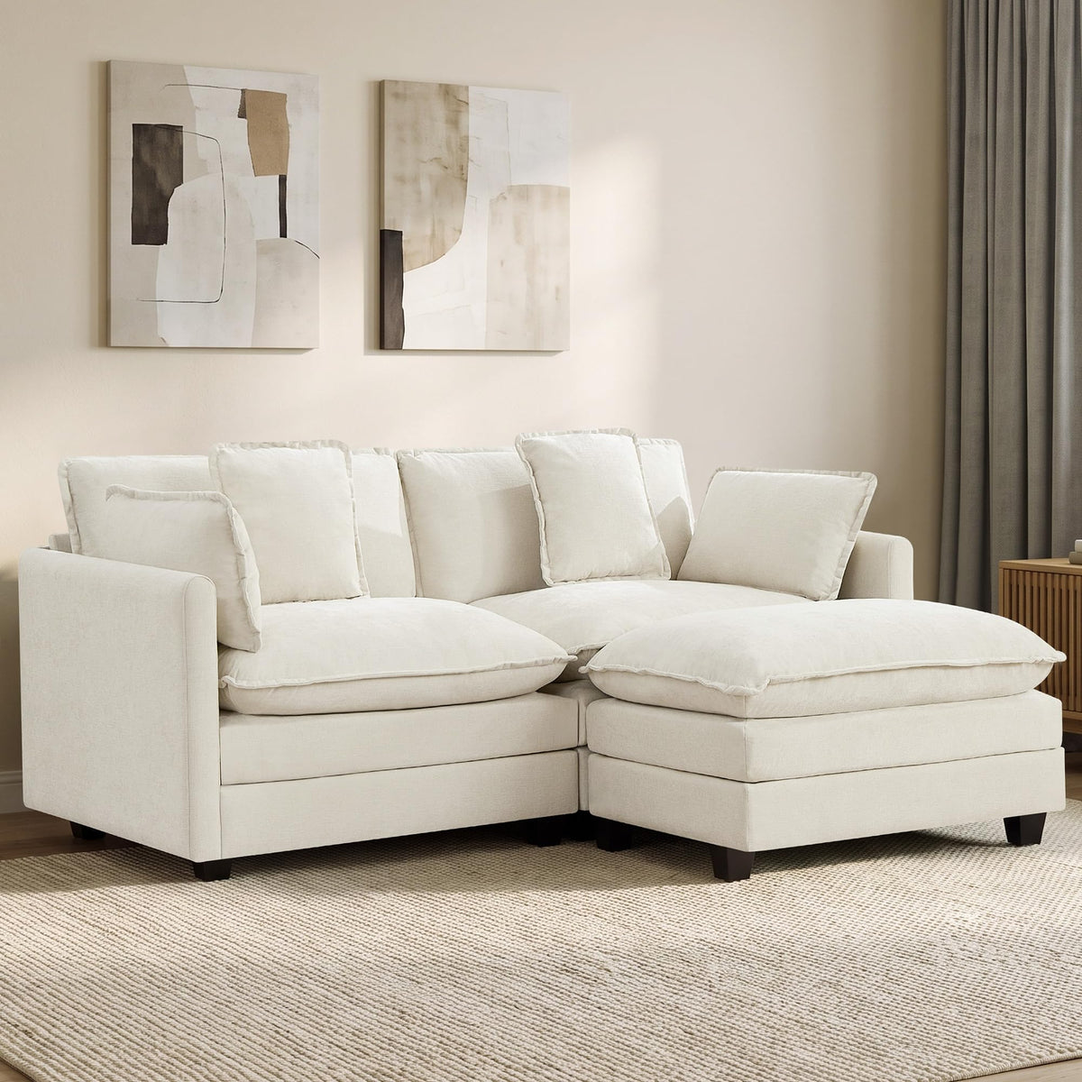 113" V-Shaped Cloud Couch, Modular Sectional for Living Room, Light Grey