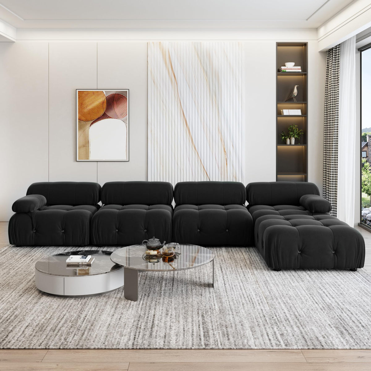 104" Bubble Couch Velvet Modular Sectional Sofa, Oversized L Shaped Couches for Living Room, Comfy Cloud Couch, 3-Seater Deep Seat Sofa Green