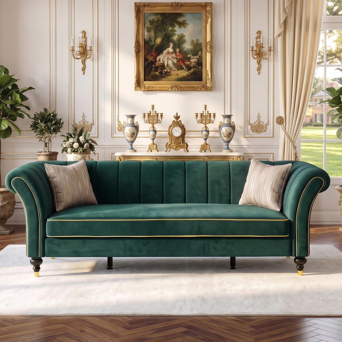 Yogald 89.5” Chesterfield Sofa 3-Seater Couch with Tufted Back, Reteo Green