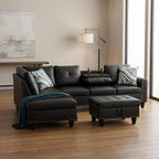 Leather L-Shaped Couch Set, 97.5"L x 69.5"W Sectional Sofas Black