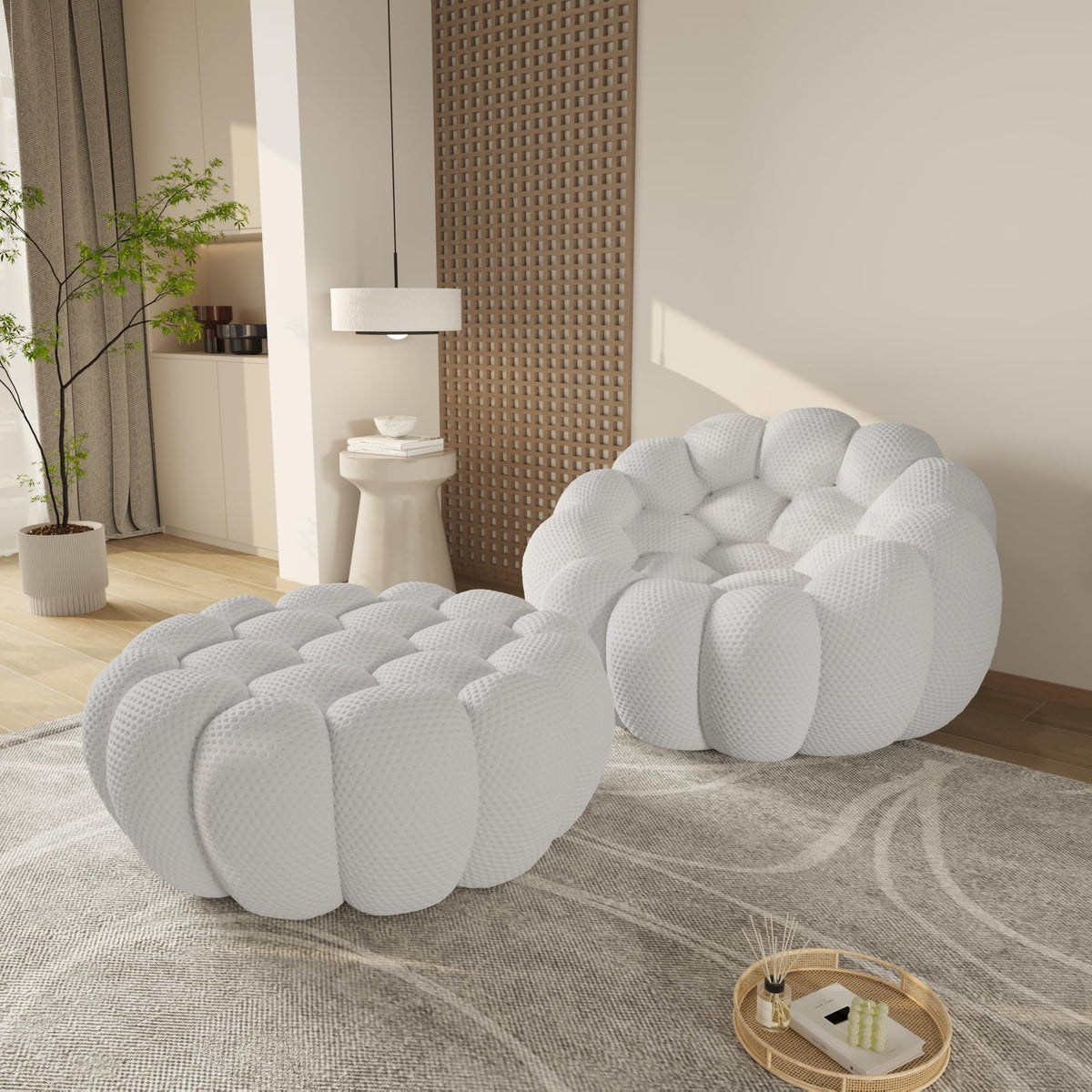 WJShome Modern Bubble Sofa Couch, 79.53" Curved Sofas for Living Room, Boneless Large Bean Bag Chair,Deep Seat Floor Sofas Chair Lounge 3 Seater for Home,Orange