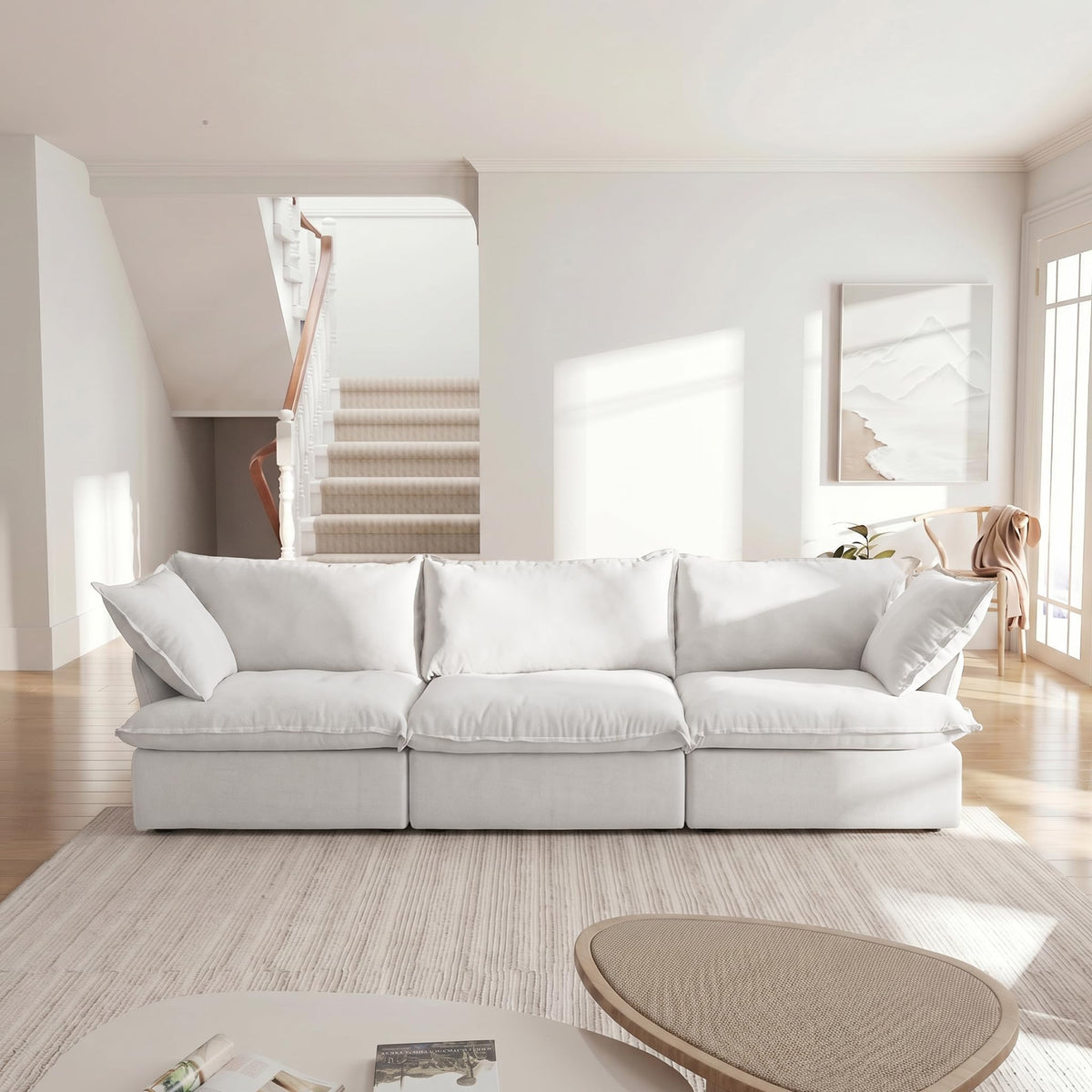 WJShome U-Shaped Sectional Couches for Living Room, Modern Modular Sectional Sofa with Storage Ottomans, Modern Comfy Sleeper Sofas for Home Family, Covers Removable & Washable, Beige
