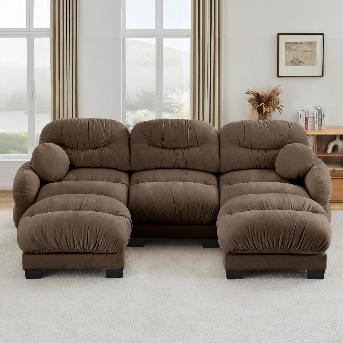 116" Cloud Modular Chenille L Shaped Sectional Sofa with Ottoman, Deep Seat Cloud Couch with Interlocking Metal Connectors for Modern Living Room (Beige, 3S+1O)