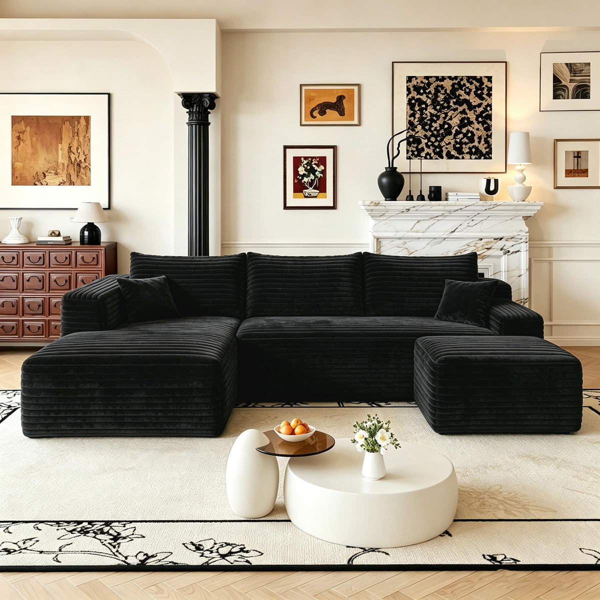 103" U Shaped Cloud Modular Boneless Sectional Couch Right Chaise, Green