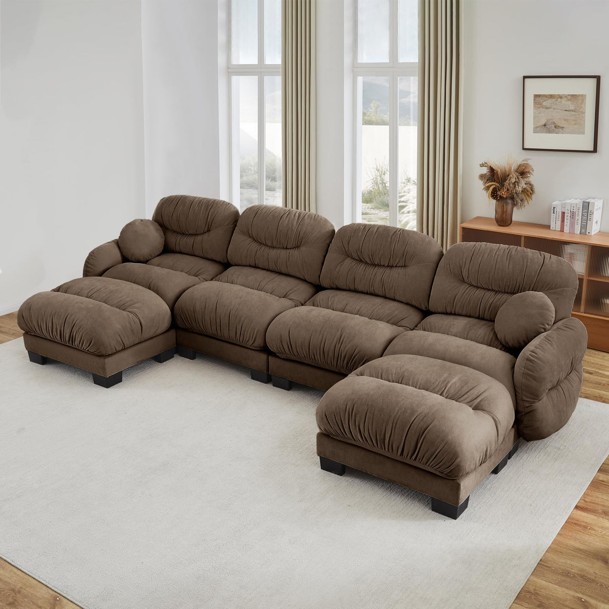 116" Cloud Modular Chenille L Shaped Sectional Sofa with Ottoman, Deep Seat Cloud Couch with Interlocking Metal Connectors for Modern Living Room (Beige, 3S+1O)