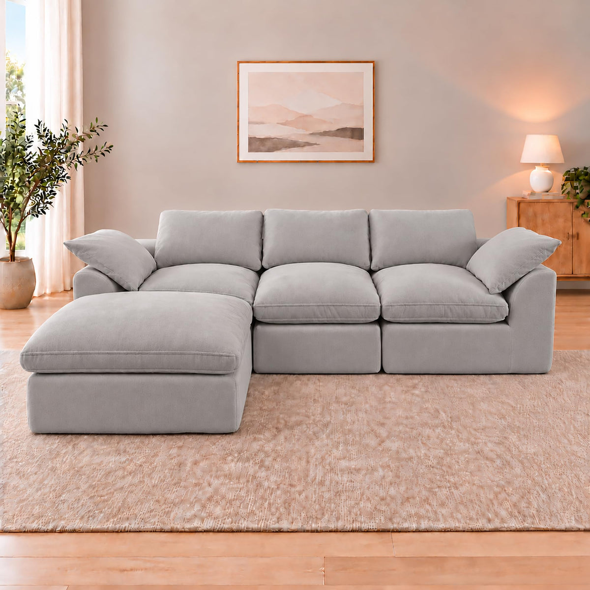 108" Cloud Sectional Couches for Living Room with Ottoman,Green