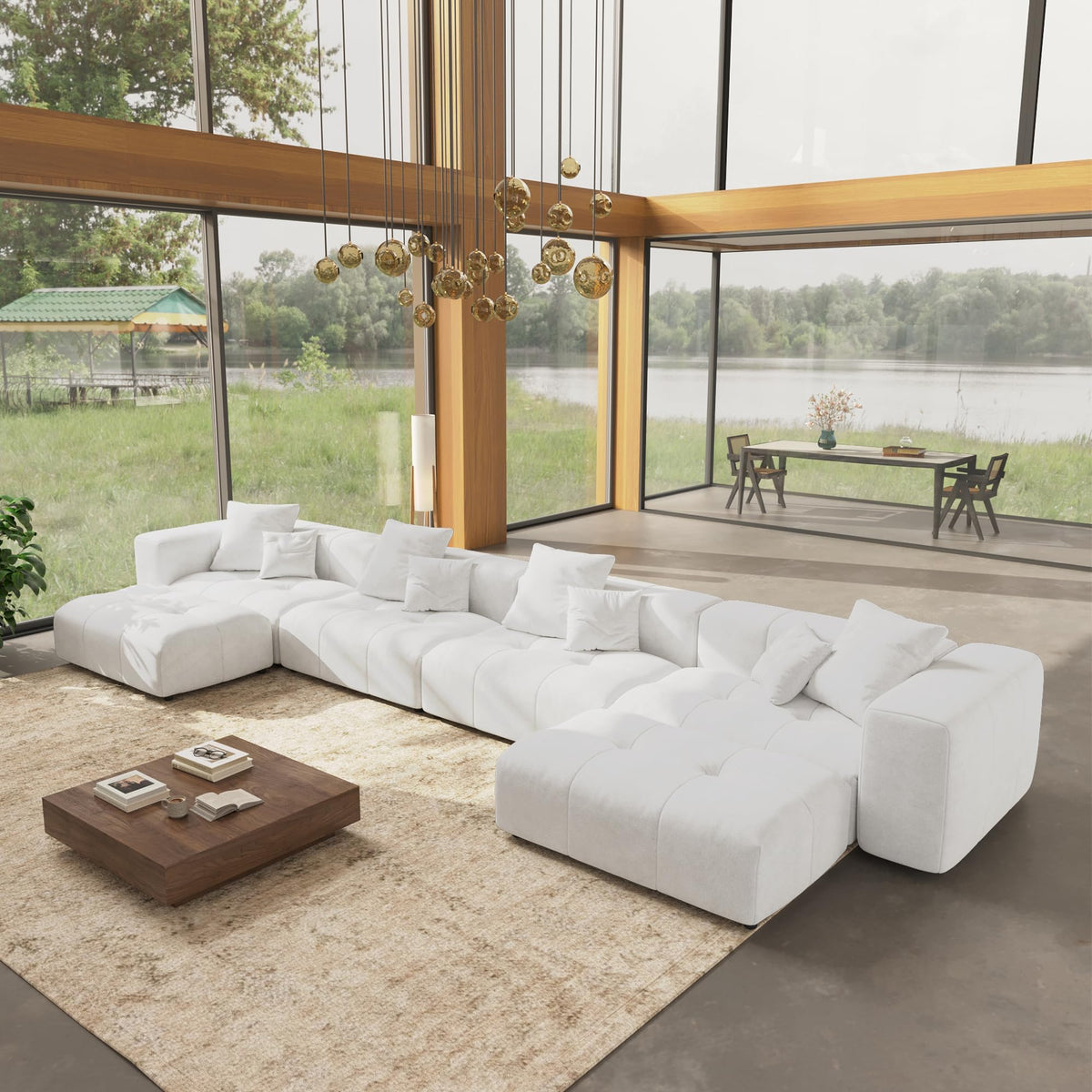 WJShome Oversized Sectional Couches for Living Room,183" V Shaped Couch, 6-Seater Cloud Modular Sectional Sofa, Linen Deep Seat Cloud Couches for Living Room,White