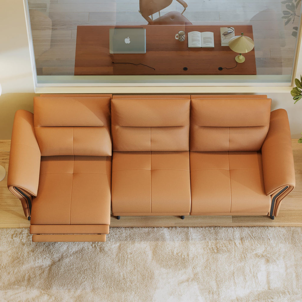 112.5" Leather Electric Reclining Sofa, 3 Seater
