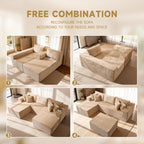 108" Modular Cloud Sofa, High-Density Foam Sectional Couch, Oversized Convertible U-Shaped Sofa Bed with Plush Fabric, Deep Seats, Wide Armrests, Boneless Couches for Living Room, Beige