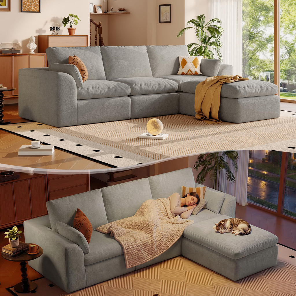 108" Boneless L-Shape Modular Cloud Sectional Sofa with Ottoman