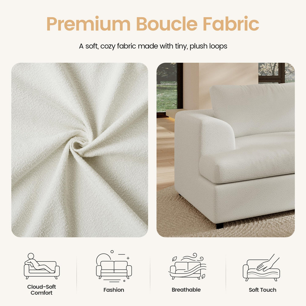 118" V Shape Sectional Sofa Couch, Modern Modular Boucle Cloud Couch with Flexible Layout, Oversized Comfy Upholstered Modular 5-Seats Sectional Couch, White
