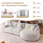 107" 3-Piece Chenille Sectional Sofa with Curved Chaise, Solid Pine Wood Frame & Compressed Foam Cushions, Modern L-Shaped Couch for Living Room/Office, Includes 3 Throw Pillows, Easy Assembly