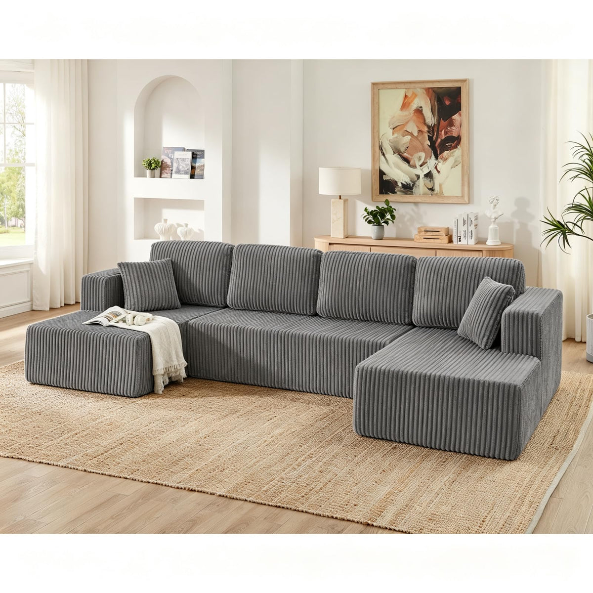 132" Oversized U-Shaped Boneless Couch, Sectional Couches for Living Room