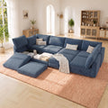 125" Chenille Modular Sectional Sofa Bed Hidden Storage, Convertible L U Shaped Sleeper Couch, 8 Seat Modern Modular Sectional Sofa with Removable Covers & Ottoman Chaise, for Living Room, Beige