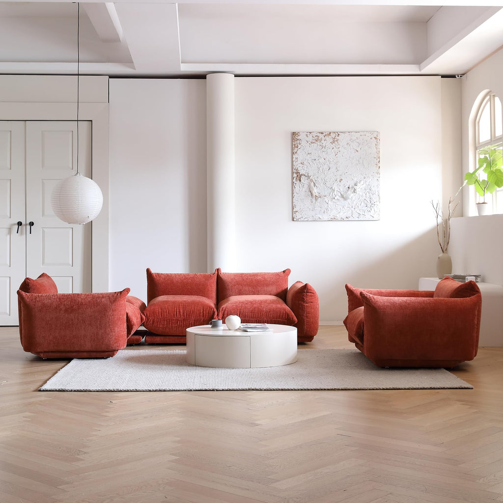 WJShome Modular Sectional Couch, Lovesofa Convertible Sofa, 77.16in Minimalist Modern Chenille Yarn 2 Seater Living Room Sofa Set for Office & House, Red