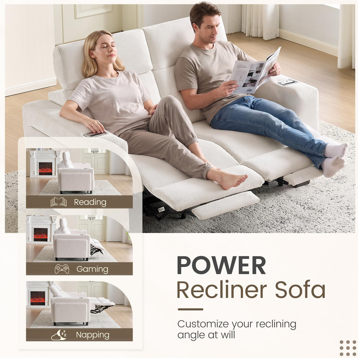 Wall Hugger Power Reclining Loveseat, Loveseat Recliner Sofa, Beige