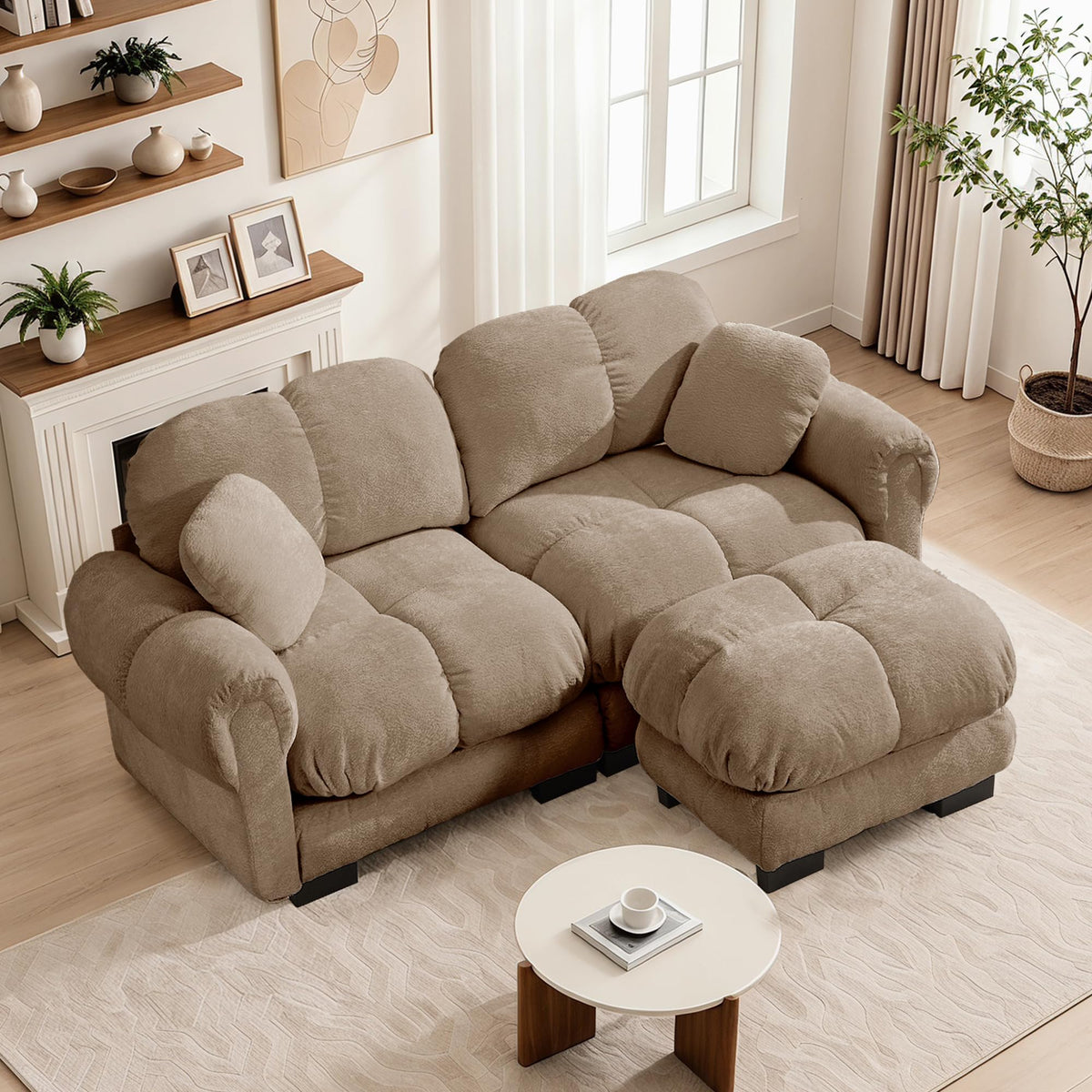 103.9" Modular Cloud Couch, Oversize U-Shaped Sectional Sofa with Ottoman, Deep Seat Chenille Couch, Anti-Slip Design, Modern 3-Seater Sofa for Living Room/Apartment/Bedroom, Brown