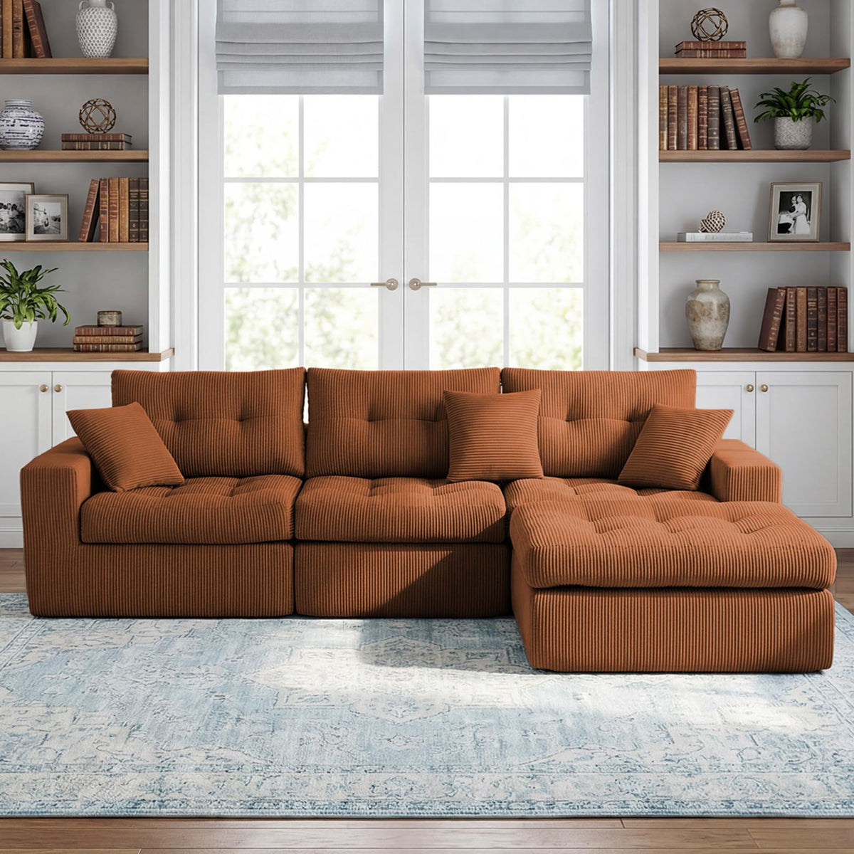 U-Shaped Sofa, Dual Chaise Sectional, 104 Inch, Camel