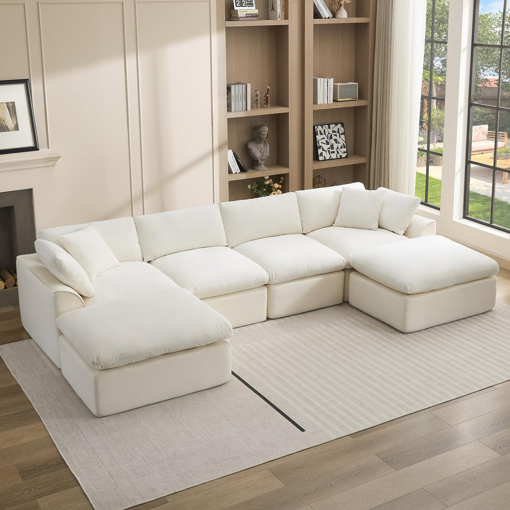 U Shaped Sectional Sofa, 141 in Cloud Couch, Black