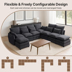 114" Modular Sectional Sofa, Sectional Couches for Living Room, U Shaped Cloud Couch with Storage, Waterproof, Wide and Deep Seat, 6 Seats 2 Ottomans (Black)