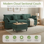 107.3'' Oversized Cloud Couch L Shaped Modular Sectional Sofa, Premier Comfy Corduroy Couch with Ottoman, Modern 3 Deep Seat Sectional Couches for Living Room, Solid Wood Frame&Spring,Tool-Free Green