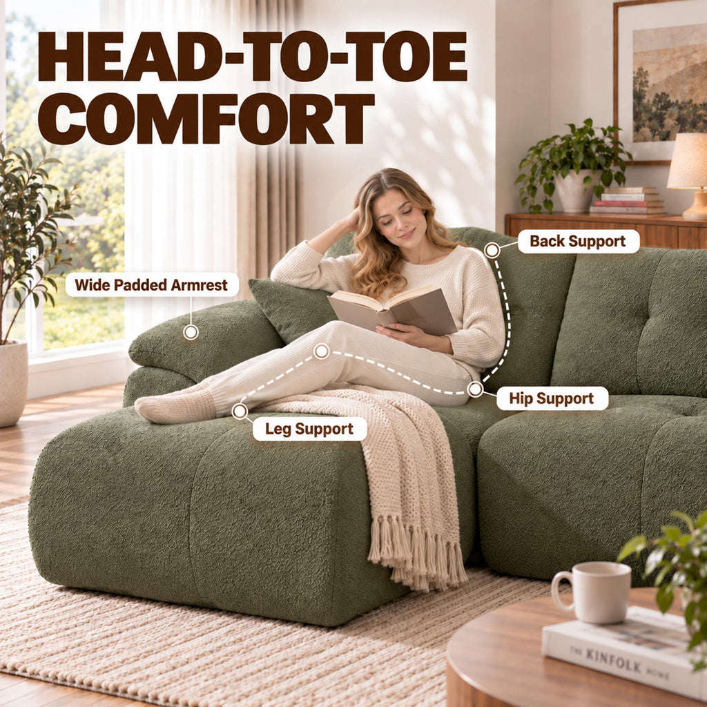 115" Boneless Modular Sectional Couch with Ottoman for Living Room