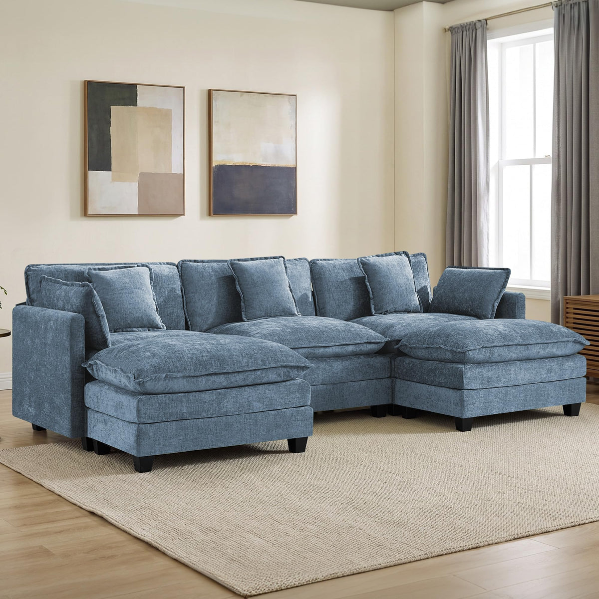 113" V-Shaped Cloud Couch, Modular Sectional for Living Room, Light Grey