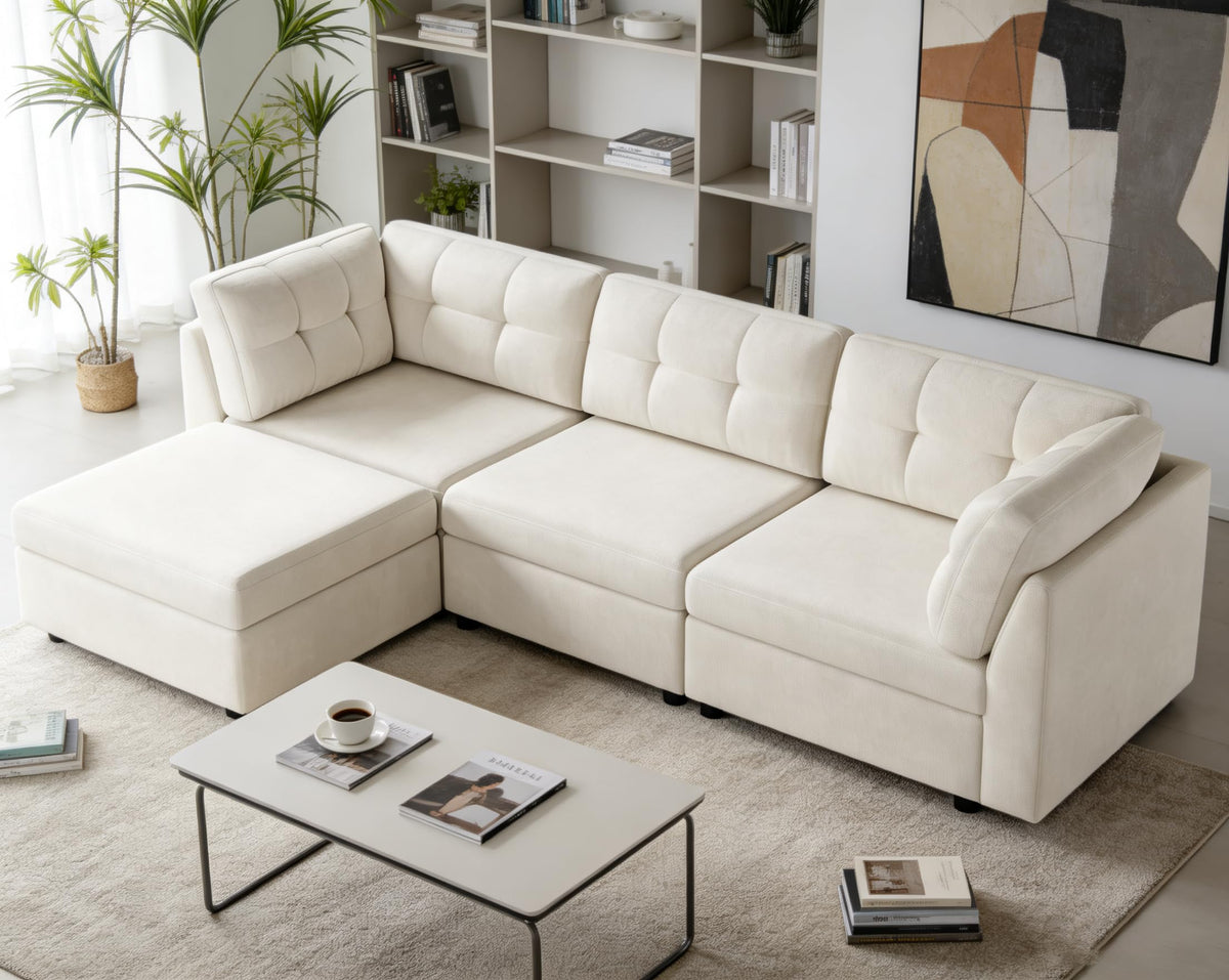 VANOMi Sectional U-Shaped Sofa for Living Room, Modualr Sofa Couch, Green