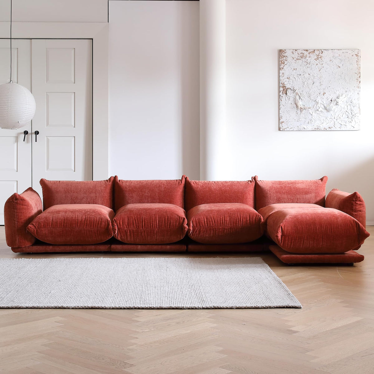 WJShome Modular Sectional Couch, Lovesofa Convertible Sofa, 77.16in Minimalist Modern Chenille Yarn 2 Seater Living Room Sofa Set for Office & House, Red