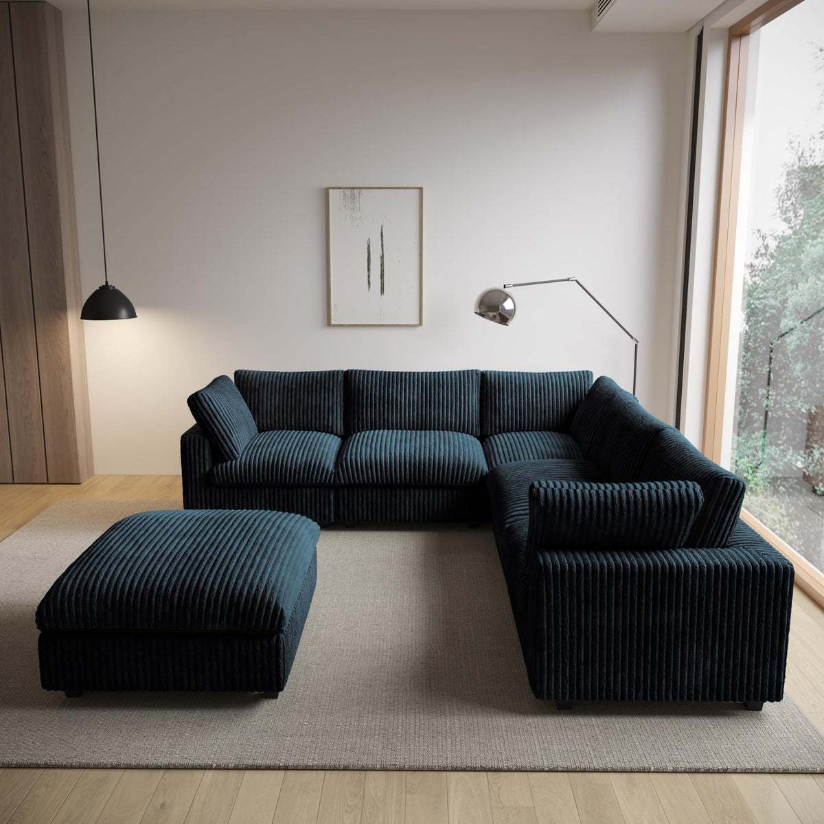 WJShome Cloud Couch Modular Sectional Sofa,118" Oversized V Shaped Sofa with Storage Ottoman for Living Room,Plush 6 Seater Convertible Sectional Couch,Covers Washable&Replaceable,Black