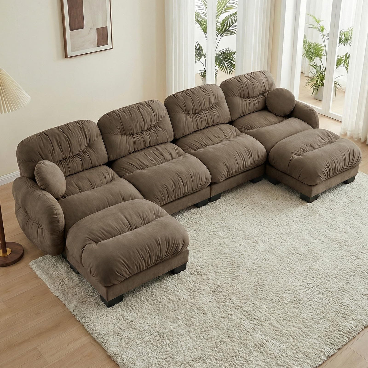 116" U Sectional Couches for Living Room, 3 Seater Modular Couch with 2 Ottoman, Cloud Sofa with Soft Chenille Fabric, High-Density Foam Cushion, Living Room Furniture, Beige