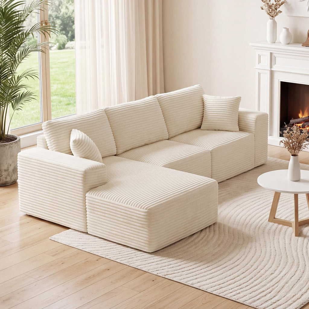 111" Boneless Sectional Couches for Living Room, 5 Seater Deep Seated U Shaped Cloud Couch with Ottomans, Chenille Compressed Modular Cloud Sofa Couch in a Box, No Assembly Required, Grey