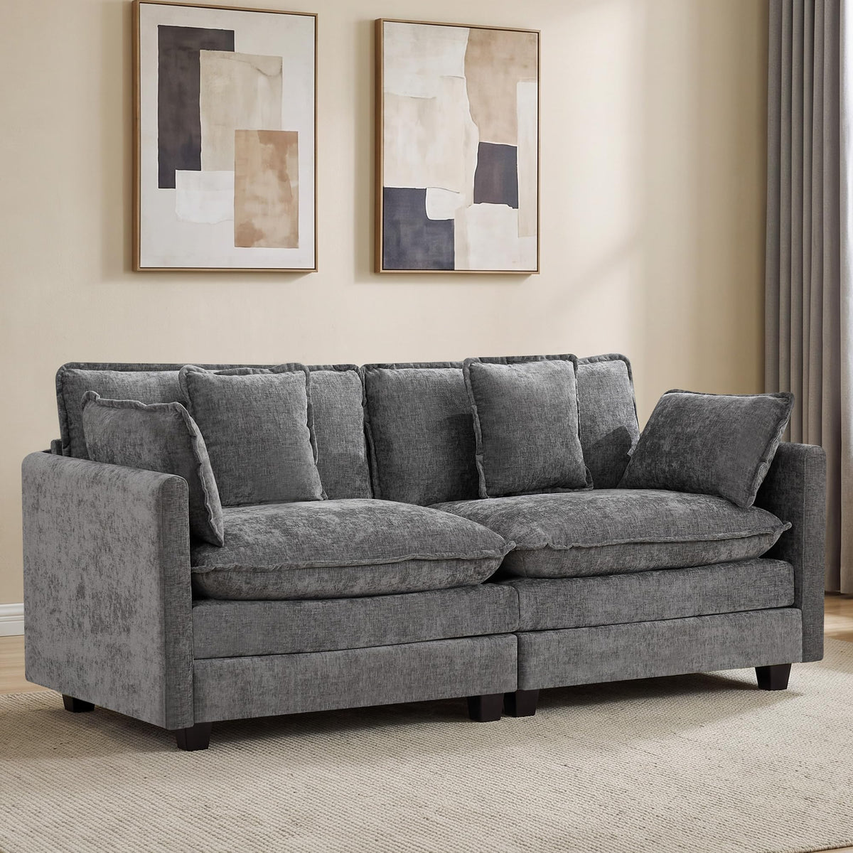 113" V-Shaped Cloud Couch, Modular Sectional for Living Room, Light Grey