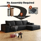 107" Cloud Sectional Couch with L Shape Chaise,Modular Sofa with Deep Seat, Upholstered Couches for Living Room Bedroom,No Assembly Required, Black(Plush Corduroy Fabric) IK741