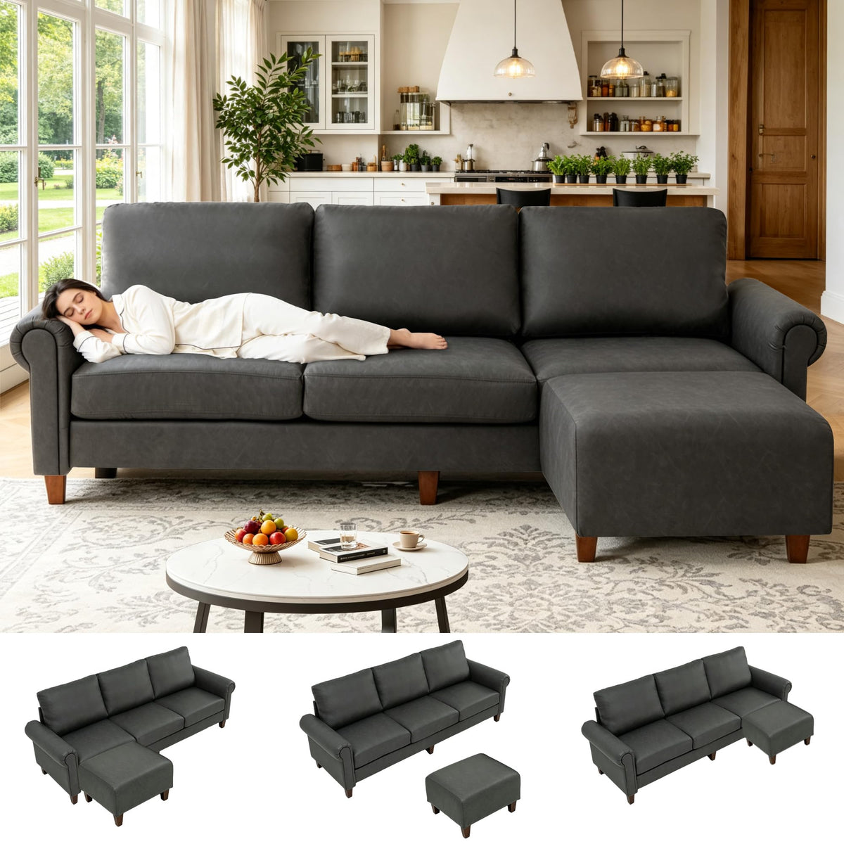 100" Modular Sectional Sofa, L-Shaped Velvet Couch for Small Spaces