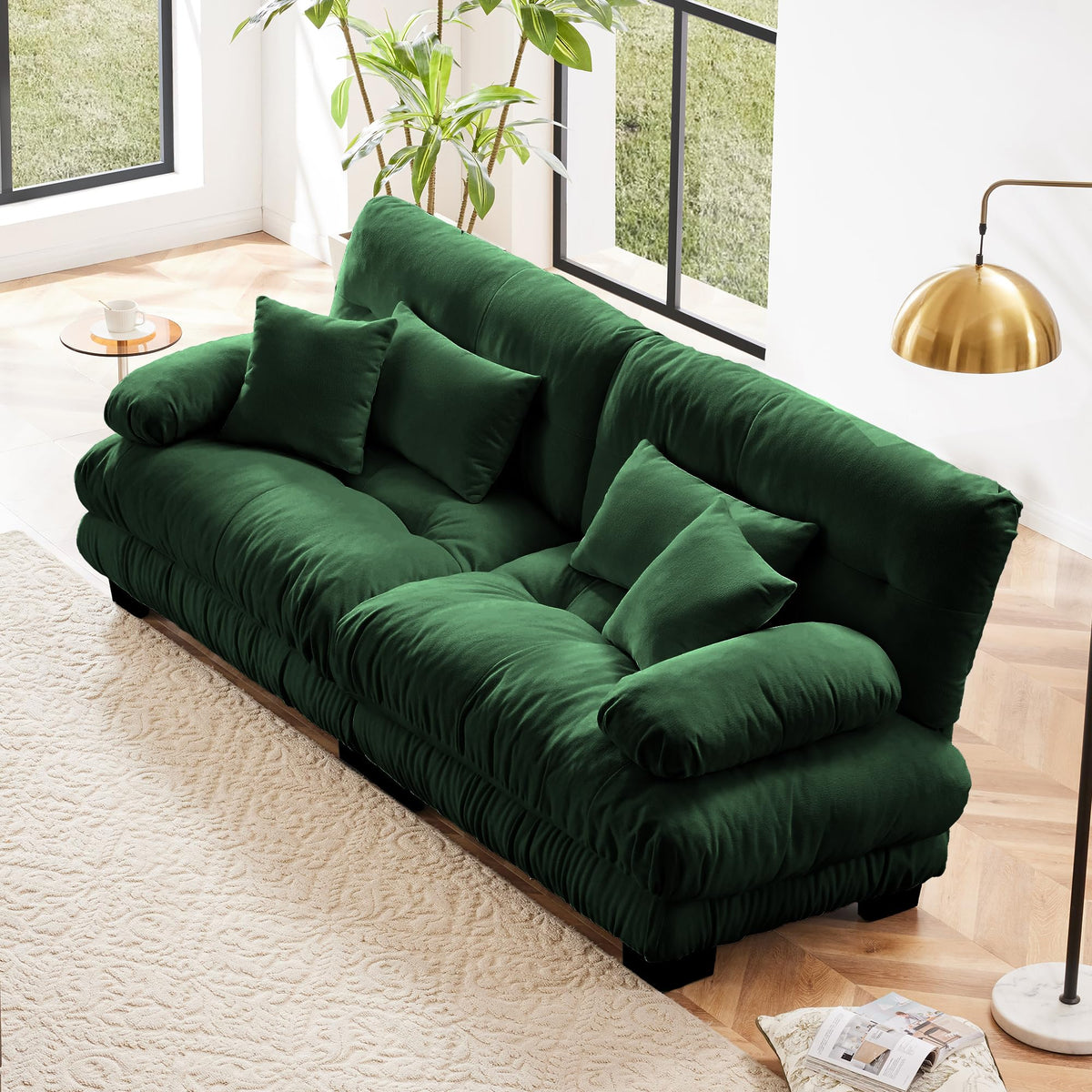 134" Oversized 3 Seater L Shaped Modular Sectional Sofa, Large Sectional Couches for Living Room, Chenille Cloud Couch with Pillows, Living Room Deep Seat Sofas with 3 Seats & 1 Ottoman, Pink