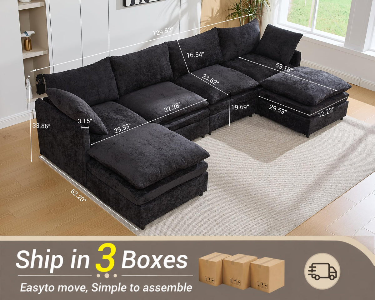 U Shaped Sectional Couches for Living Room 130"