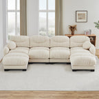 116" Cloud Modular Chenille L Shaped Sectional Sofa with Ottoman, Deep Seat Cloud Couch with Interlocking Metal Connectors for Modern Living Room (Beige, 3S+1O)