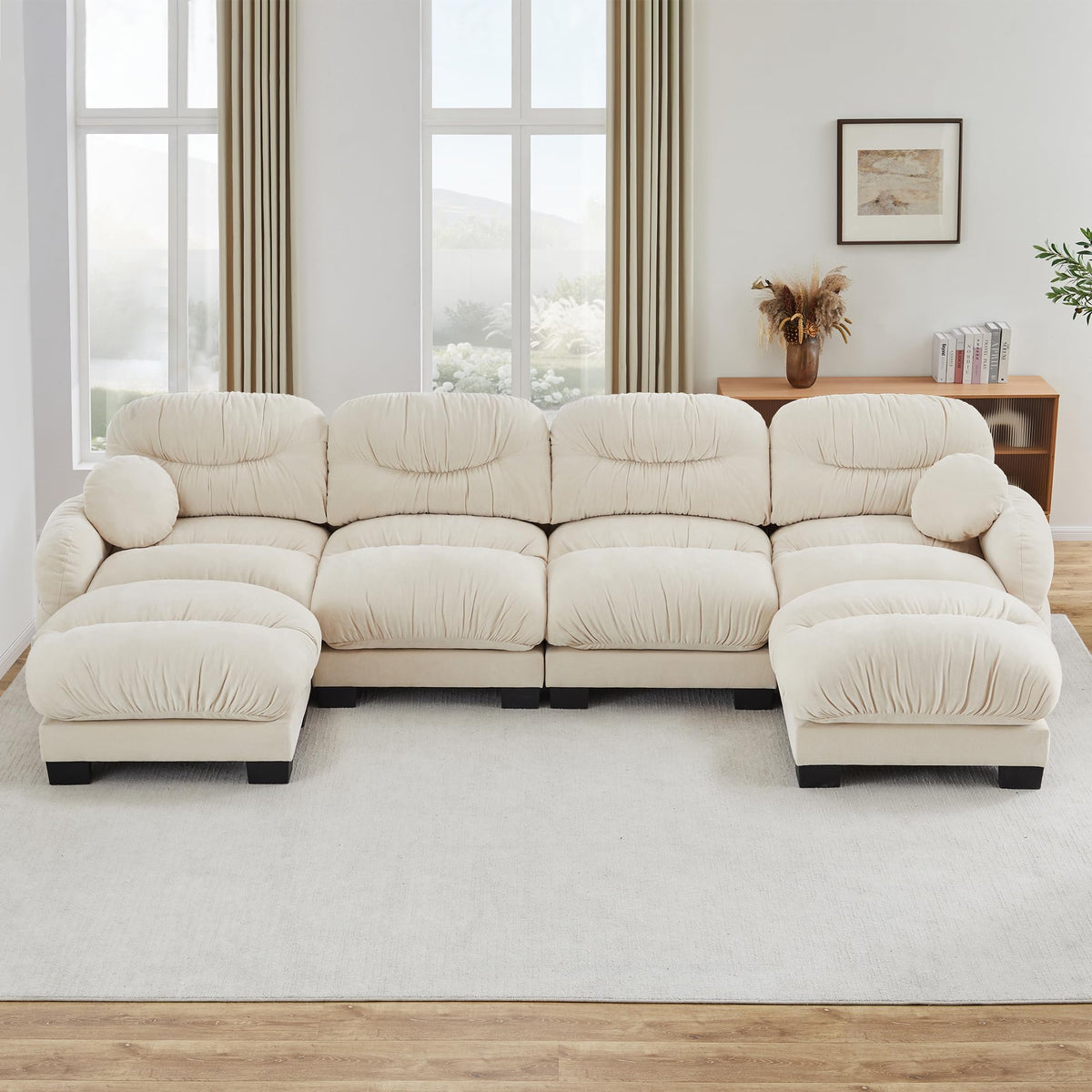 116" Cloud Modular Chenille L Shaped Sectional Sofa with Ottoman, Deep Seat Cloud Couch with Interlocking Metal Connectors for Modern Living Room (Beige, 3S+1O)