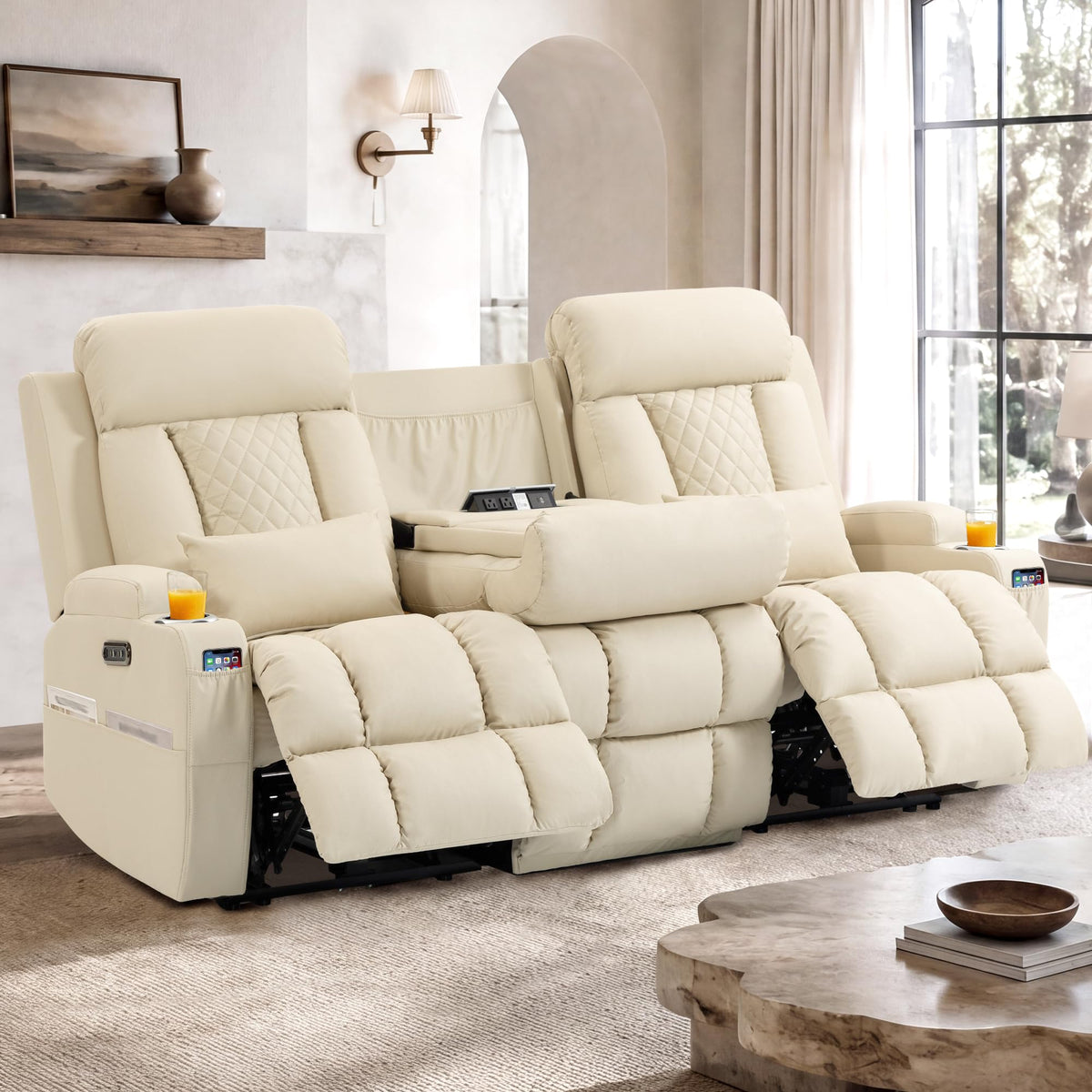 Wall Hugger Power Reclining Sofa w/ Adjustable Headrest, Gray