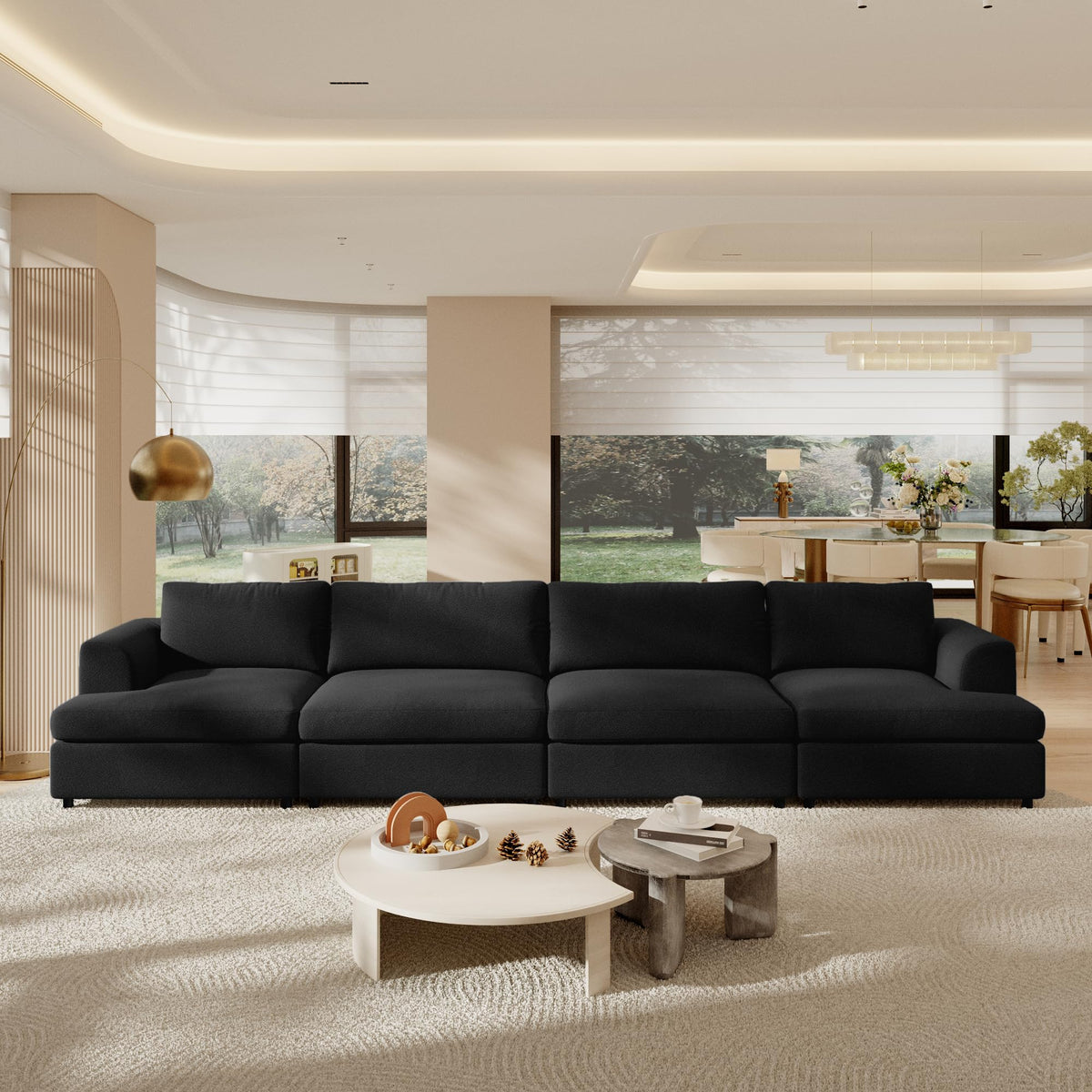 118" V Shape Sectional Sofa Couch, Modern Modular Boucle Cloud Couch with Flexible Layout, Oversized Comfy Upholstered Modular 5-Seats Sectional Couch, White