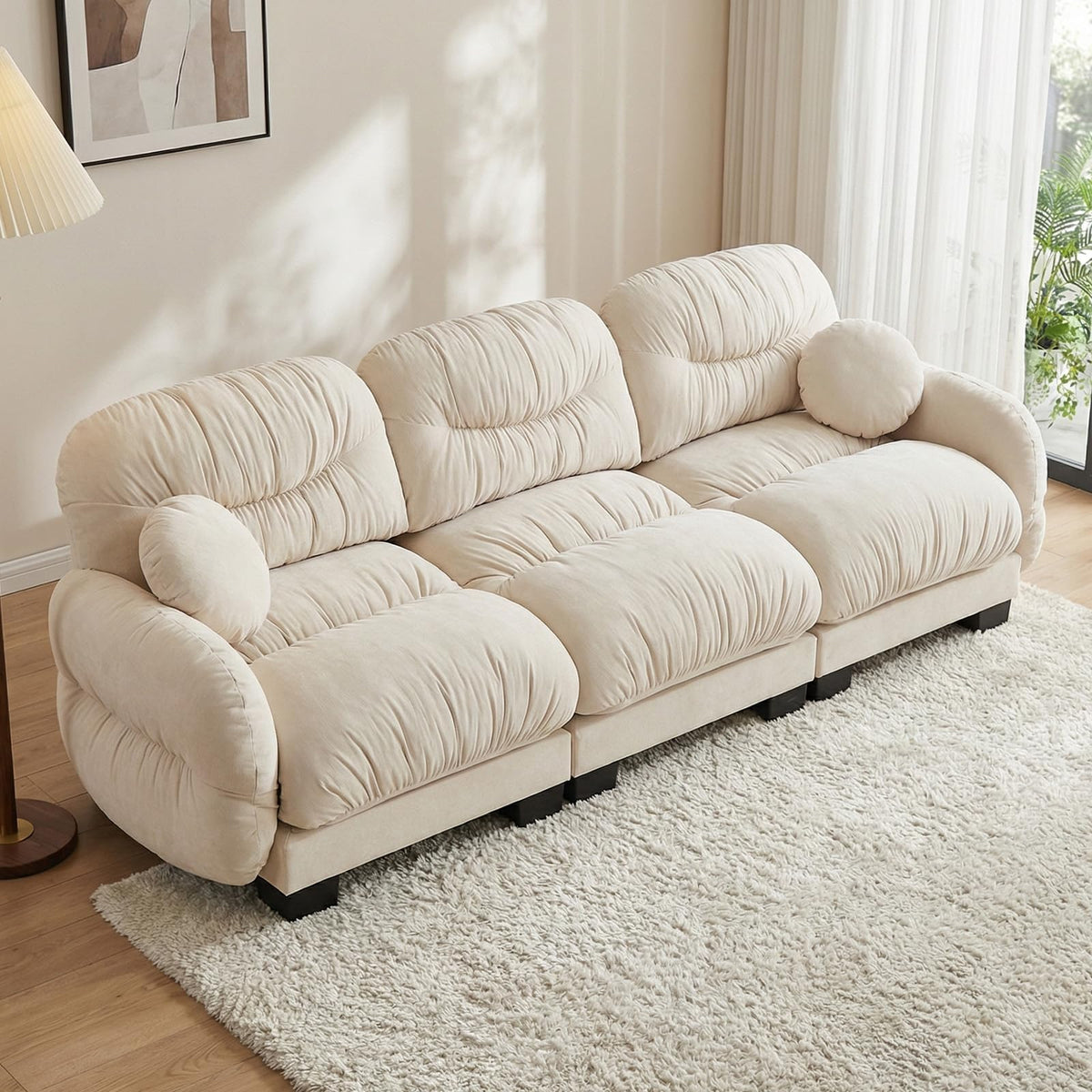 116" U Sectional Couches for Living Room, 3 Seater Modular Couch with 2 Ottoman, Cloud Sofa with Soft Chenille Fabric, High-Density Foam Cushion, Living Room Furniture, Beige