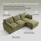 107.9" Modular Chenille Sofa, 3 Seat Cloud Couch with Movable Ottoman, Modern Deep Seat Couch with USB Ports & Side Pockets for Living Room Apartment (Green)